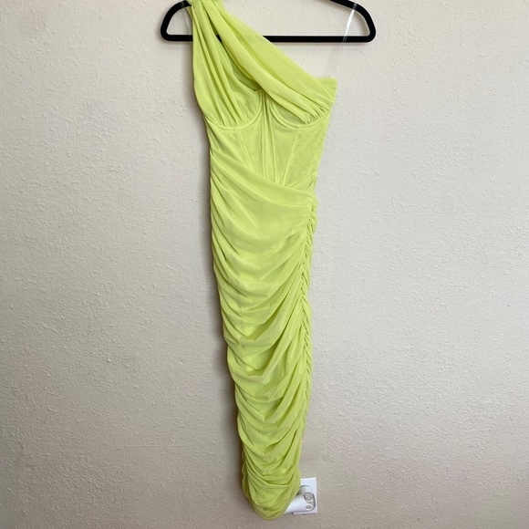 HOUSE OF CB 'Valentina'Lime neon Asymmetric Cutout Midi‎ Dress/Size XS plus cup - Picture 9 of 16